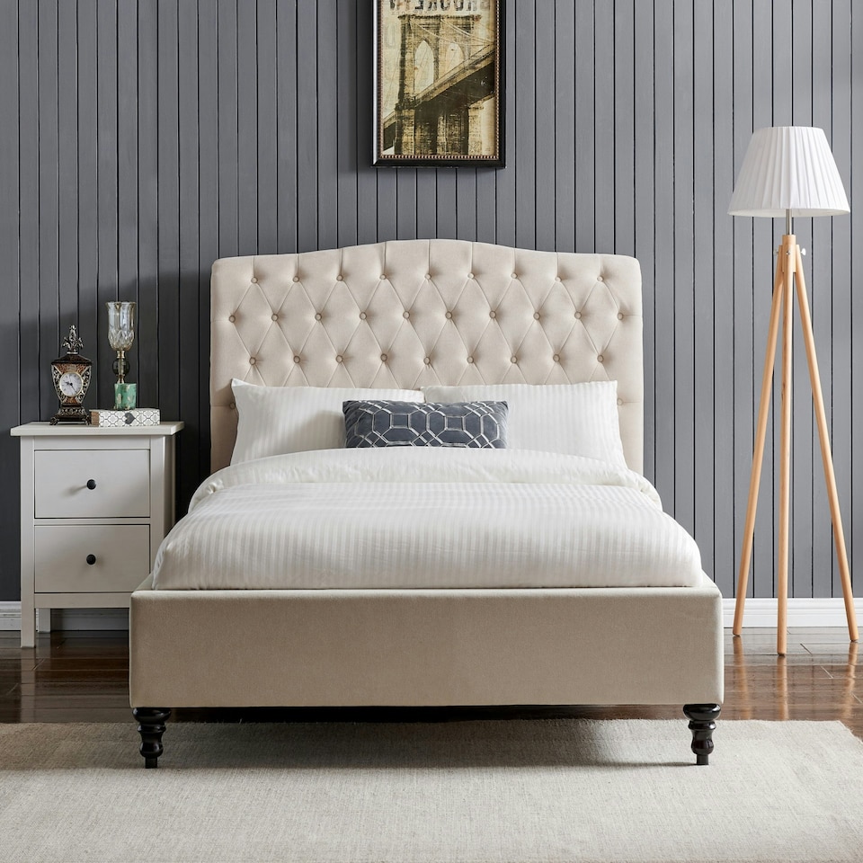 image 1 of 6ft Super King Fabric upholstered, natural beige,buttoned back,curved bed frame,bedstead