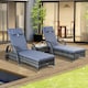 image 2 of Outsunny Rattan Sun Loungers for Garden Set of 2 with Side Table, Garden Recliner Sunbeds with Adjustable Back, Wheels, Cushions and Headrest, 3 Pieces Garden Furniture Set for Outdoor, Patio, Grey