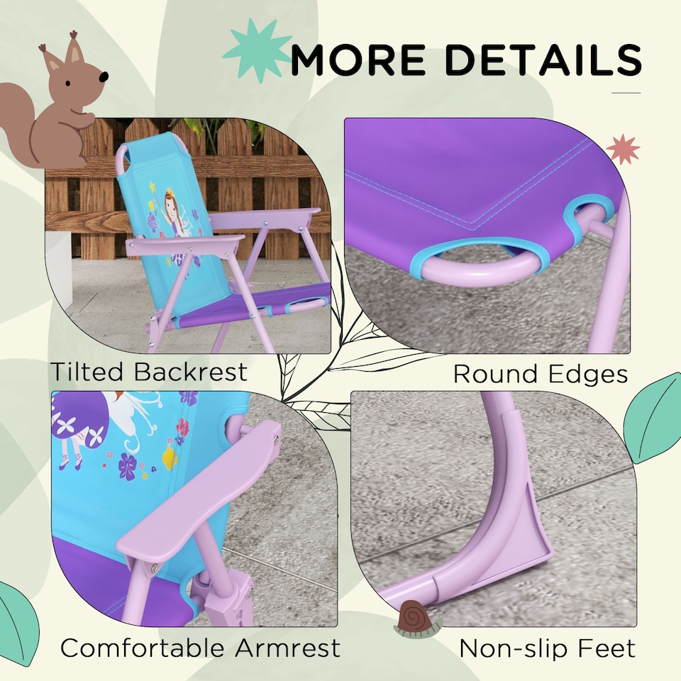 image 1 of Outsunny Kids Bistro Table and Chair Set w Fairy Theme, Adjustable Parasol