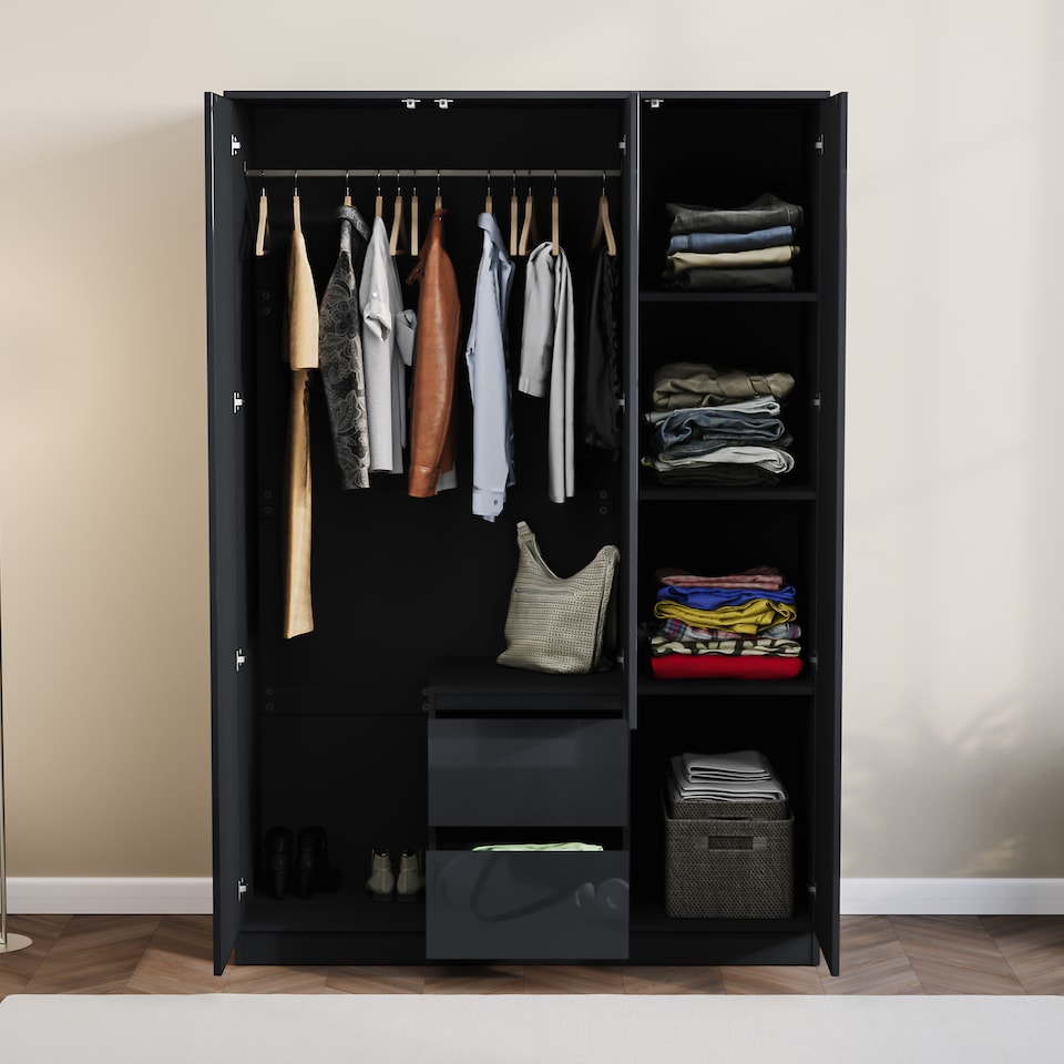 image 1 of Vida Designs Glinton 3 Door 2 Drawer Wardrobe With Clothes Rail, Black
