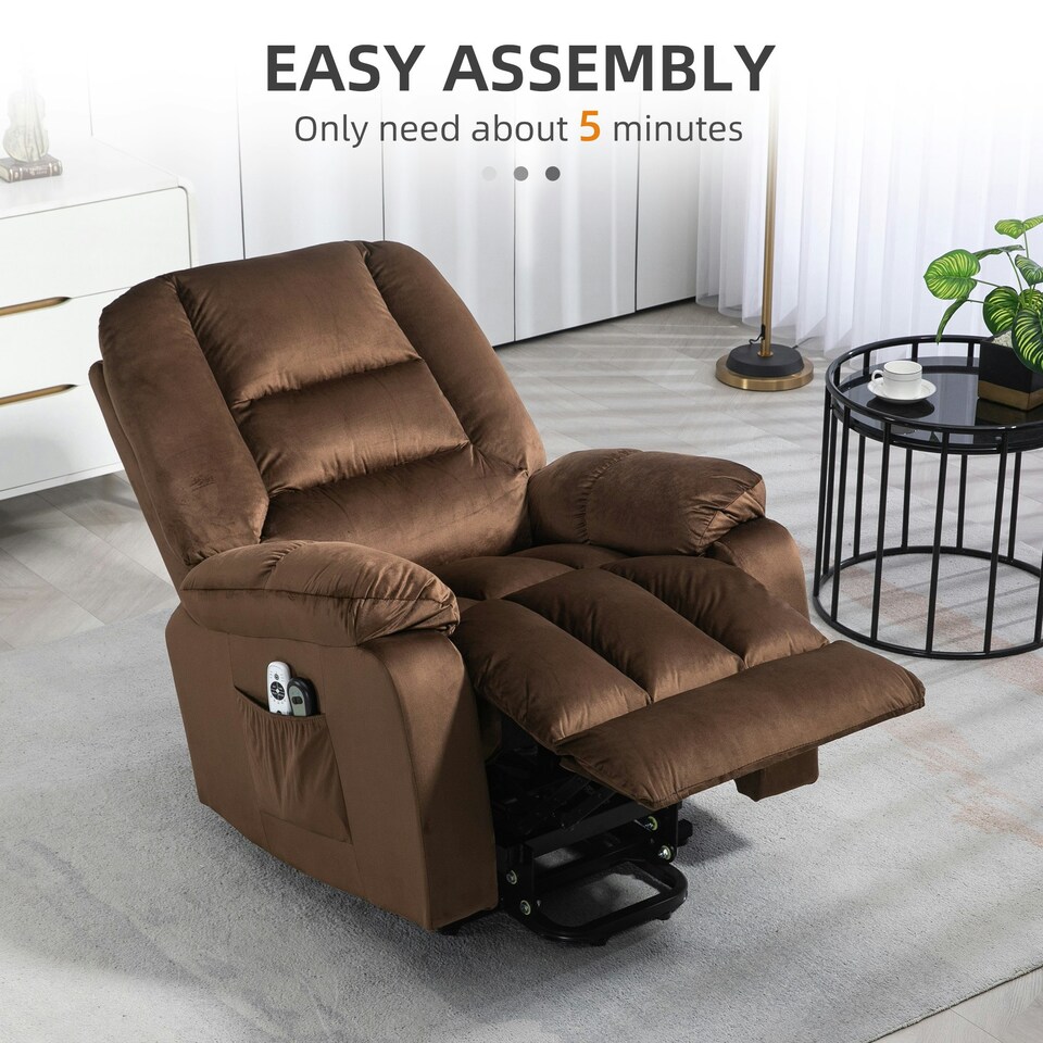 image 1 of HOMCOM Lift Chair with Vibration Massage, Heat, Quick Assembly, Brown Brown