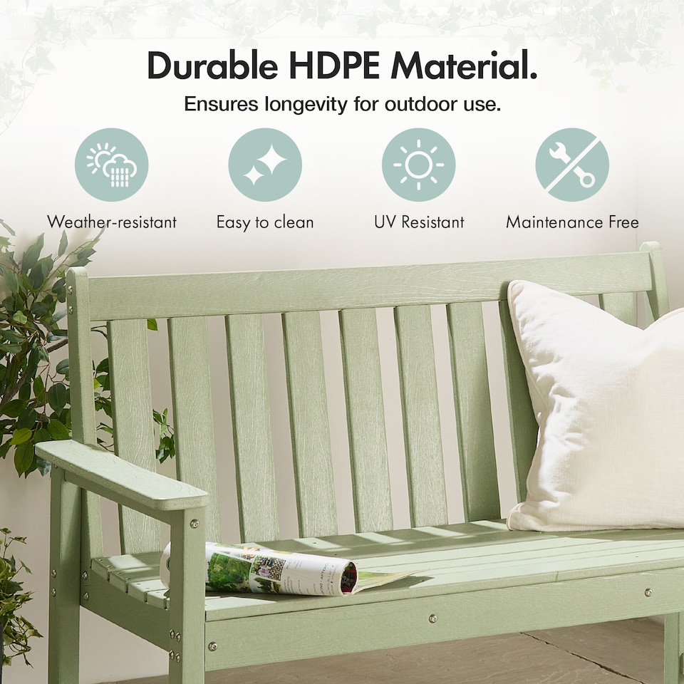 image 1 of Vonhaus Westport Sage Green Garden Bench 2 Seater HDPE