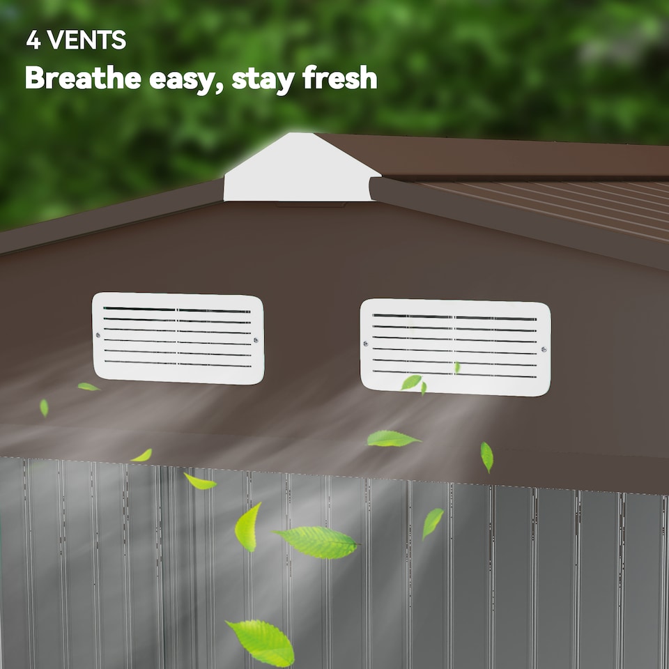 image 1 of Outsunny 9 x 6ft Metal Garden Shed, Outdoor Storage Tool House with Ventilation Slots, Foundation Kit and Lockable Double Doors, Light Brown