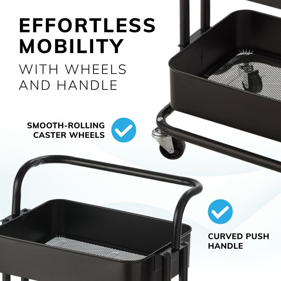 image 1 of House of Home 3 Tier Storage Cart On Wheels Home Kitchen Office Bath-Bedroom Organiser Black | Black