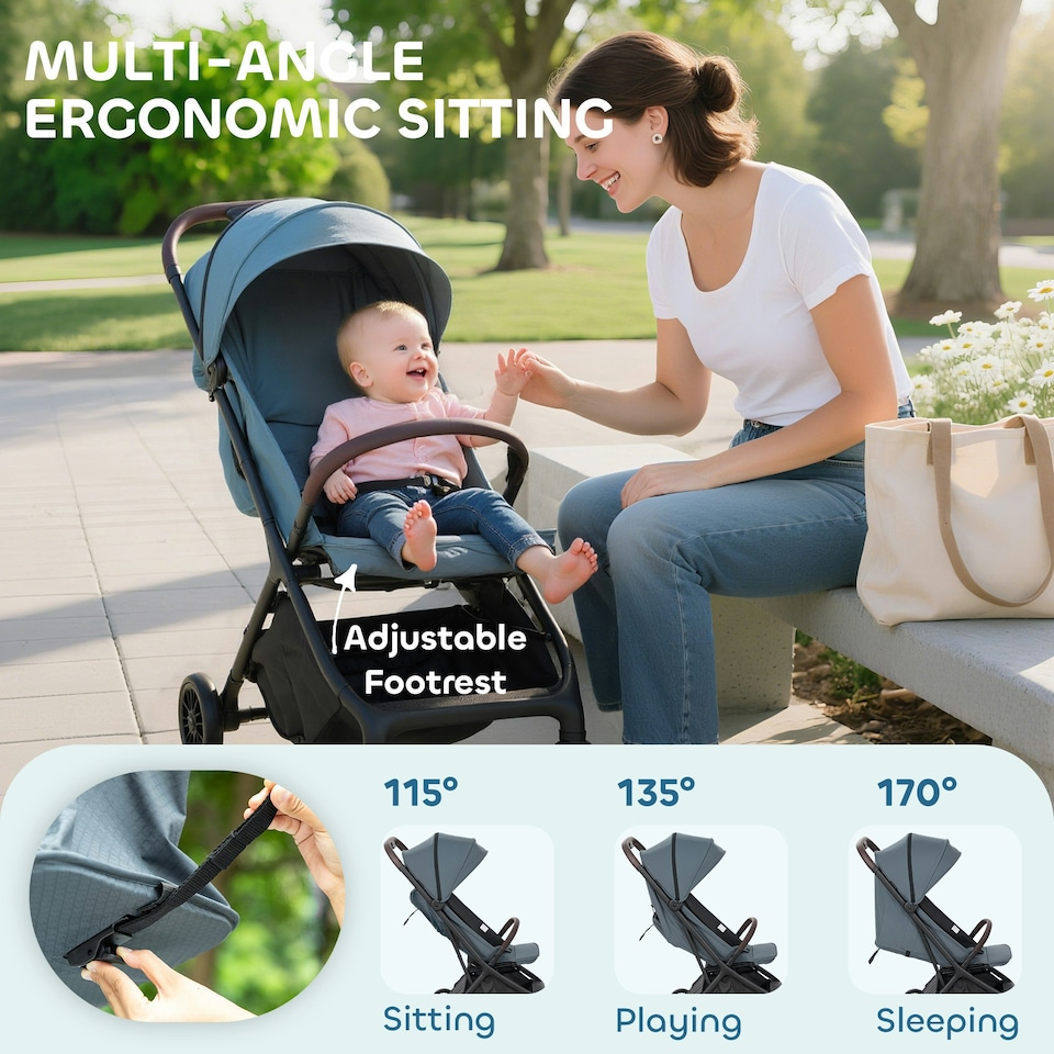 image 1 of AIYAPLAY Baby Stroller with Adjustable Seat, Travel Pushchair, Dark Grey Grey | Dark Grey