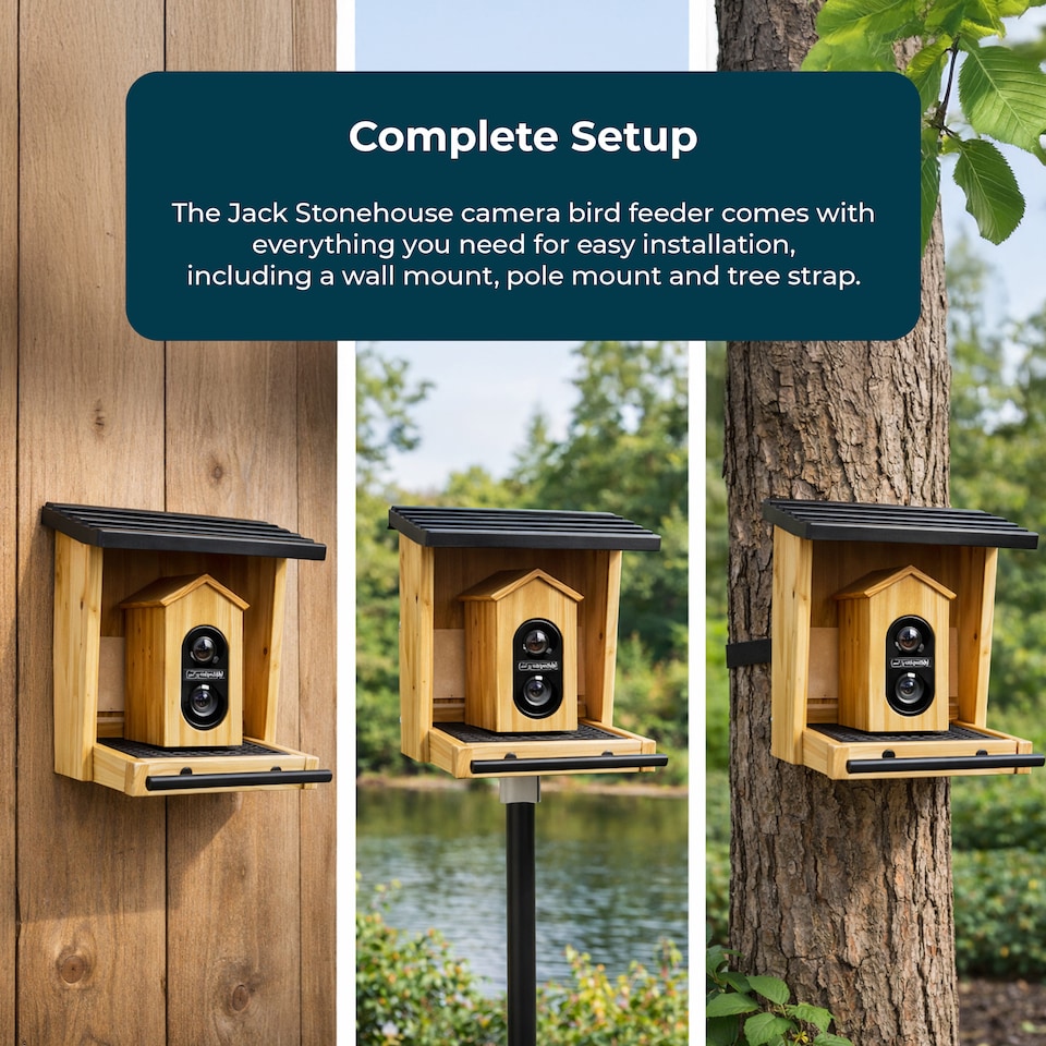 image 1 of JSH Smart Bird Feeder Camera with AI Species Identifier 1080p Video with Night Vision Solar Panel Livestream Feeding Table
