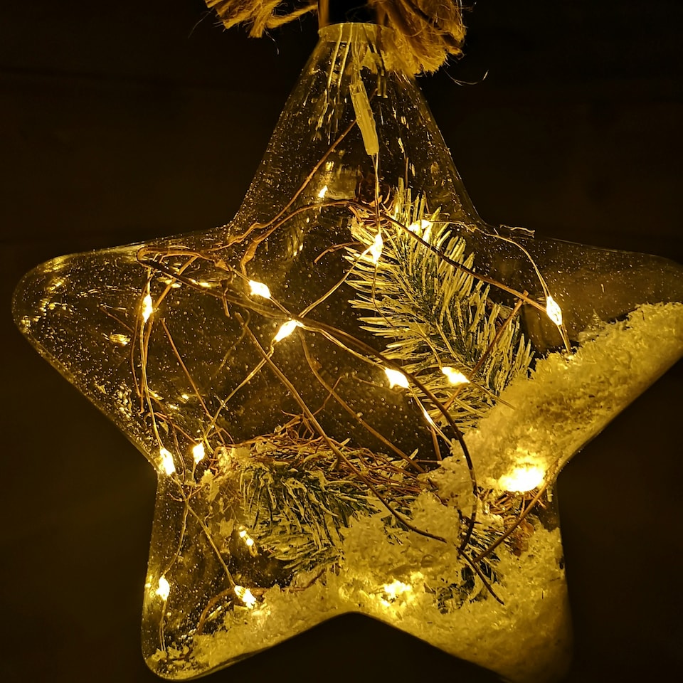 image 1 of LED Battery Operated Hanging Christmas Star Glass Decoration
