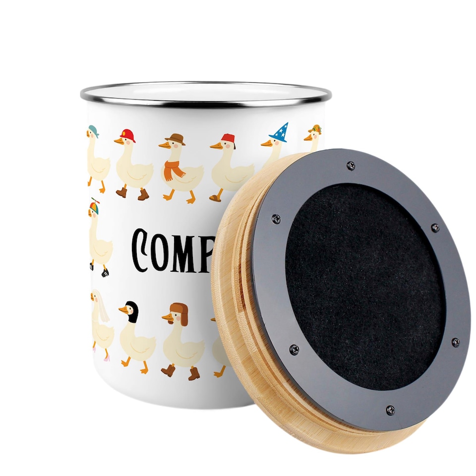 image 1 of Silly Goose Compost Caddy - Metal 2L Decorative Kitchen Food Waste Bin
