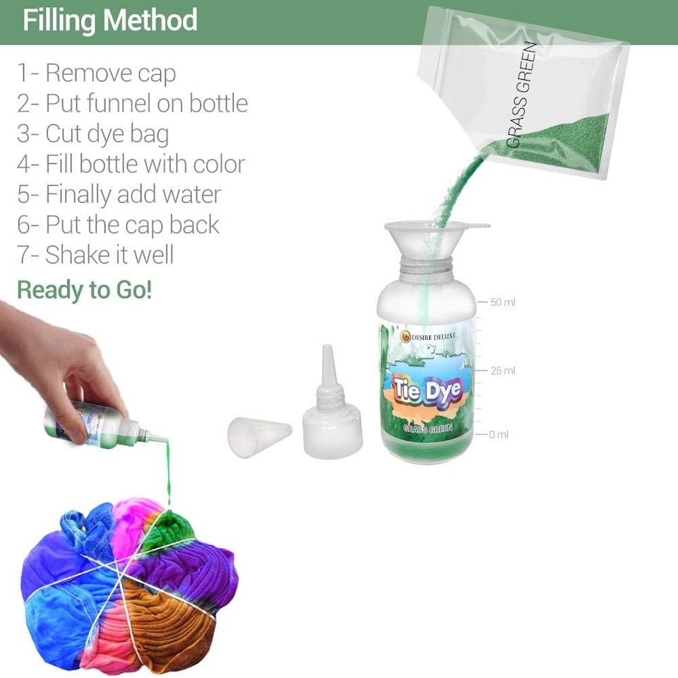 image 1 of Desire Deluxe Tie Dye Kit – Toy Set of Paint Colours Ink for Dyeing Fabric, Clothes – Creative Art Craft Boys Girls Kits Games Activity for Adults & Kids (9pc)