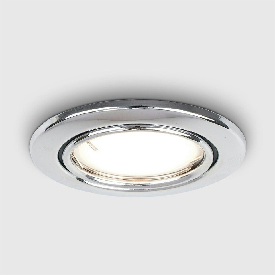image 1 of ValueLights Downlight Tiltable Chrome Silver Downlight and GU10 Spotlight LED 5W Warm White 3000K Bulb