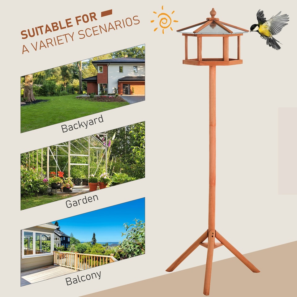 image 1 of PawHut Bird Table Wooden Feeding Station with Stand for Garden Wooden 153cm