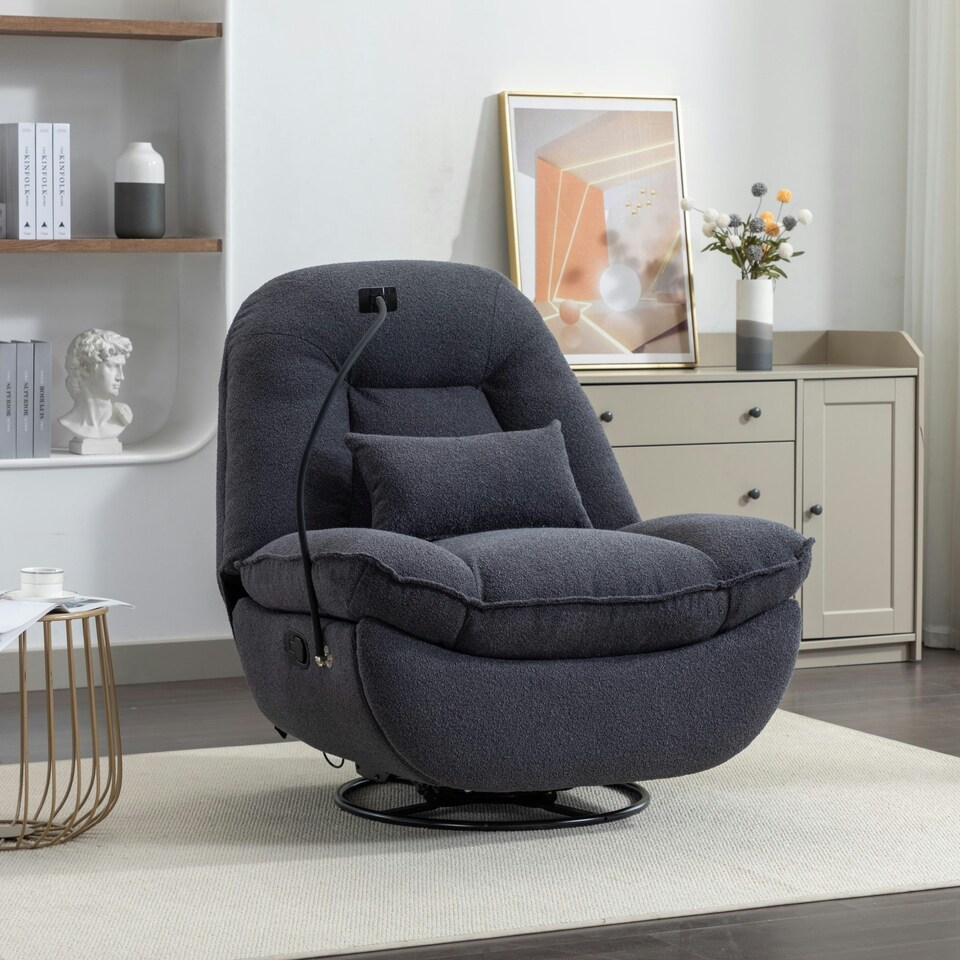 image 1 of Fallon Boucle Fabric Swivel Based Recliner Chair - Dark Grey