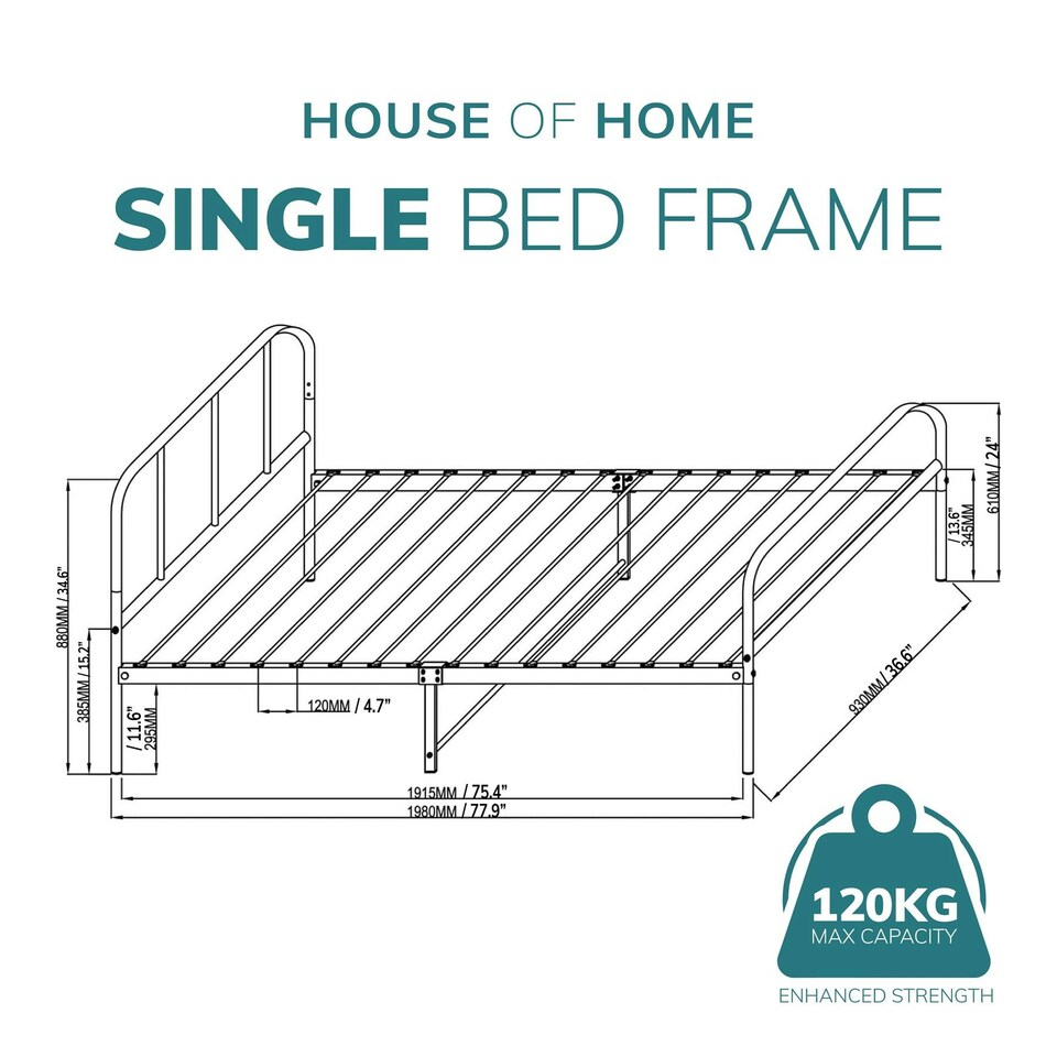 image 1 of Single Bed Frame Metal Rounded Headboard Easy Assembly Under Bed Base Storage Space