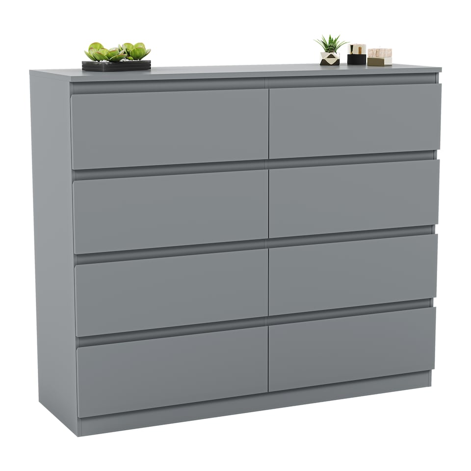 image 1 of Vida Designs Denver 8 Drawer Chest of Drawers Bedroom Storage, Grey