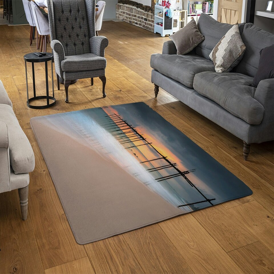 image 1 of Wood bridge sunset at sea thailand (Rug) (Rug) Multi | XL