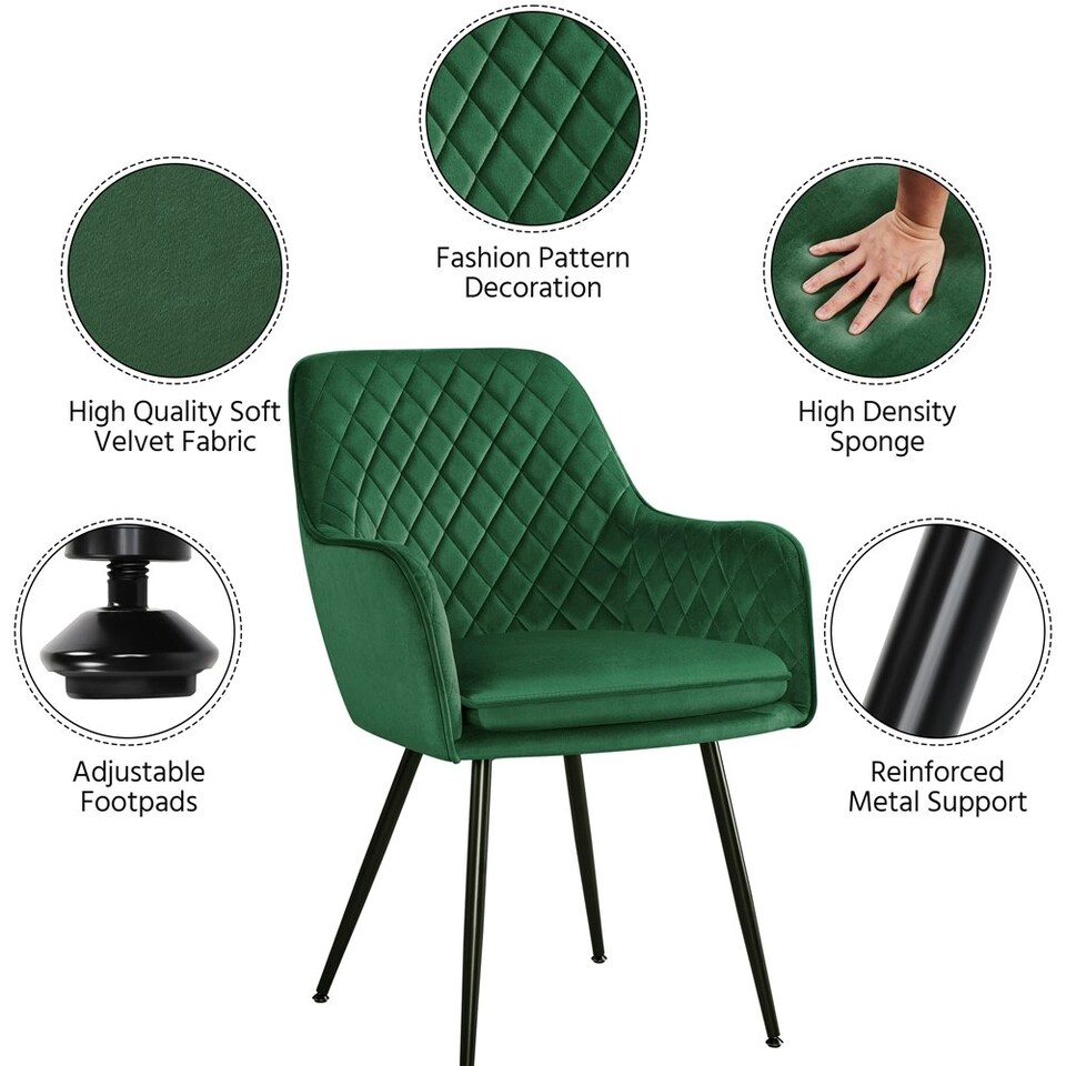 image 1 of Yaheetech Set of 2 Upholstered Dining Chairs with Velvet Fabric Green