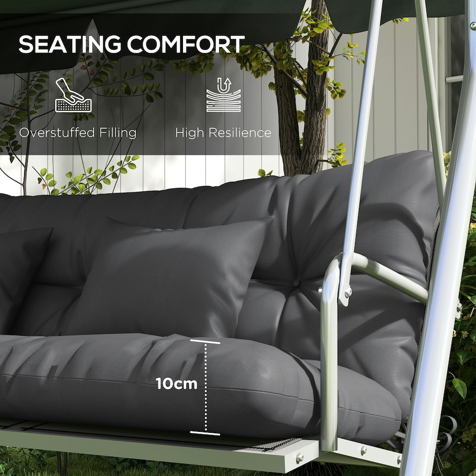 image 1 of Outsunny Outdoor Seat Cushions Back Cushion with 2 Pillows, Water Repellent Seat Pads for 3-Seater Chair, Swing, Sofa 