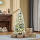 image 2 of HOMCOM 4FT Prelit Snow Flocked Christmas Tree w/ Light, Xmas Decoration Green