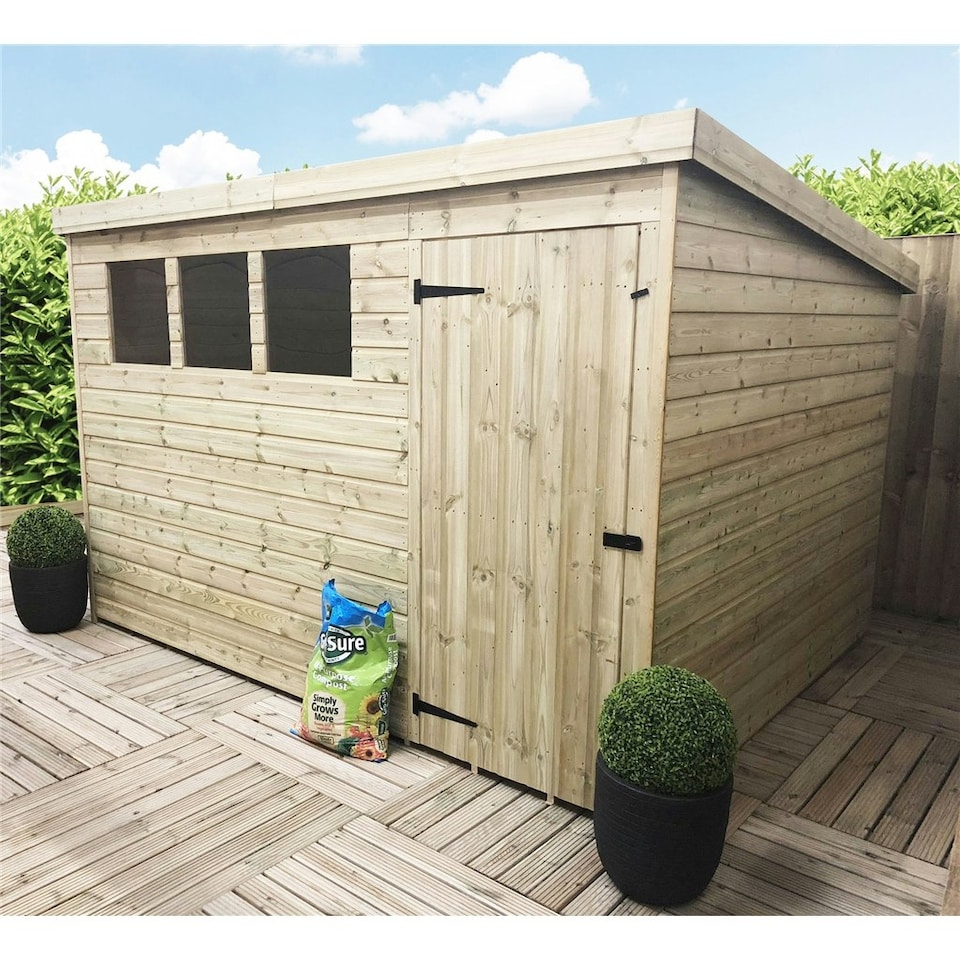 image 1 of 10 x 8 Garden Shed Pressure Treated T&G PENT Wooden Garden Shed - 3 Windows + Single Door (10' x 8' / 10ft x 8ft) (10x8)