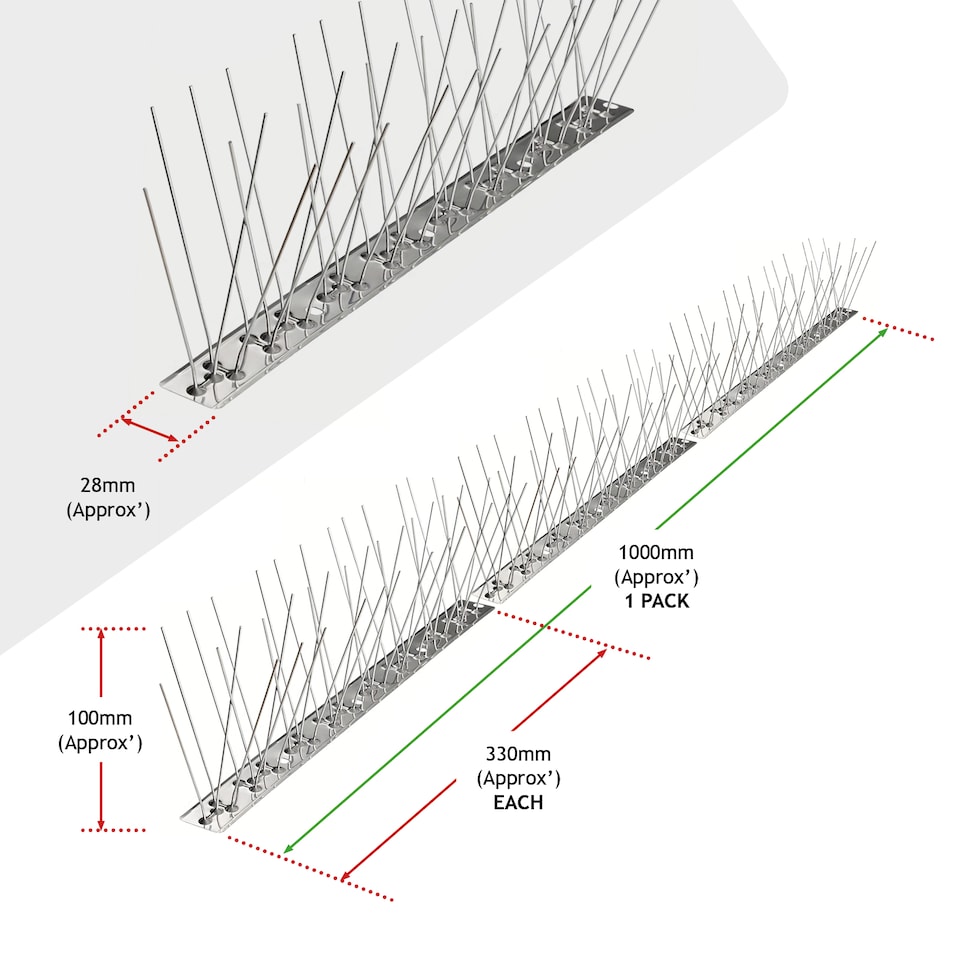 image 1 of SPARES2GO Bird Fence Spikes Pigeon Squirrel Cat Rodent Stainless Steel Metal 10m Deterrent Repellent Easy Install