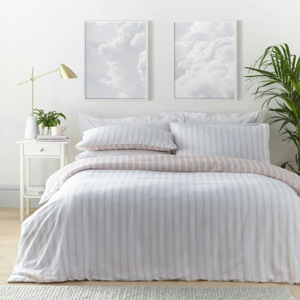 image 1 of Portfolio Home Harvard Stripe Duvet Set Reversible Bedding Bed Set Pink | Double