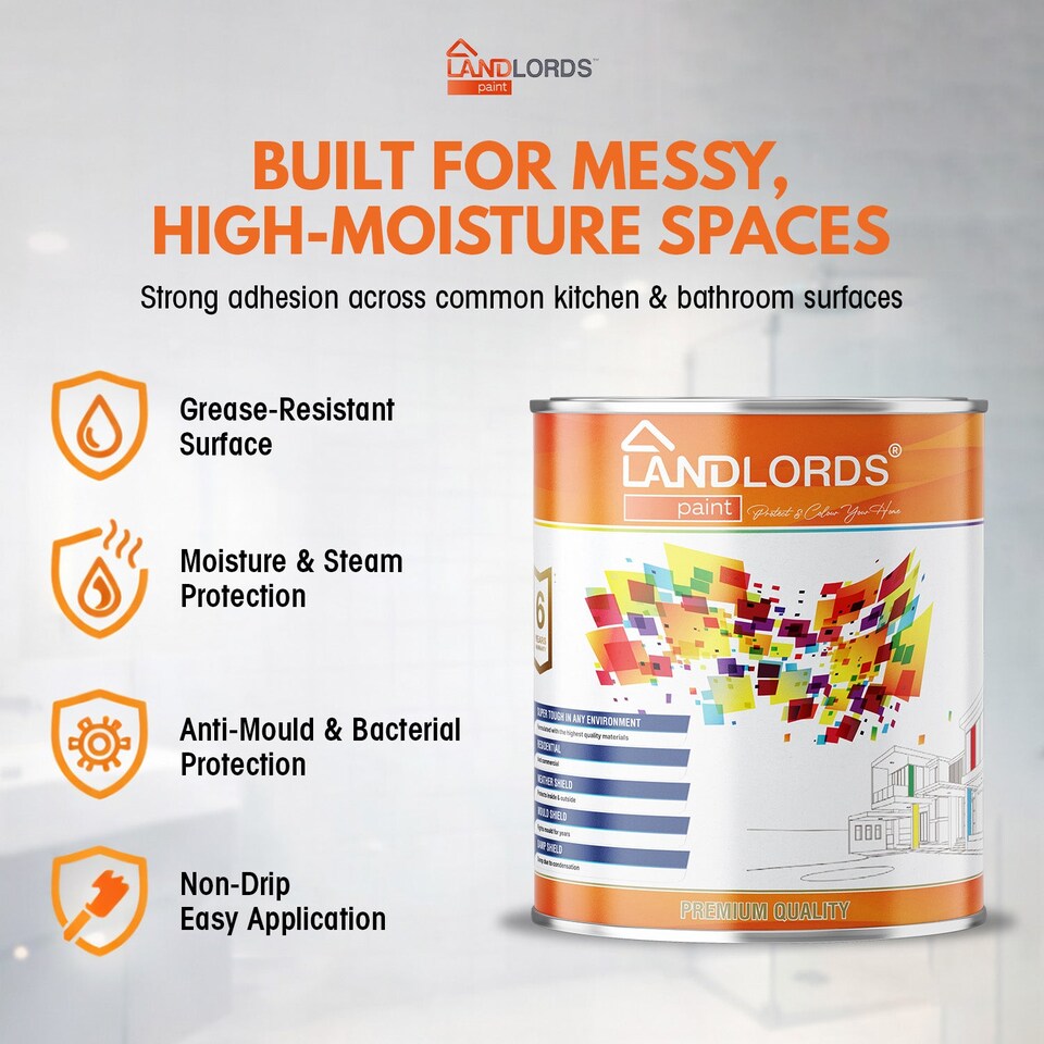 image 1 of Landlords Paint - Kitchen & Bathroom Paint - Mould Resistant, Washable & Durable - Manhattan Grey - 20L