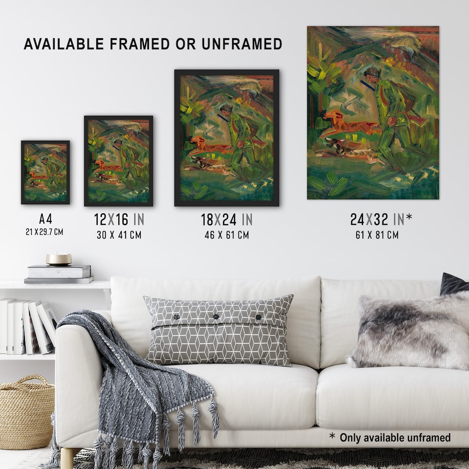 image 1 of Walking Hunter Huntsman With Dogs Kubincan Framed Wall Art Print 12X16"