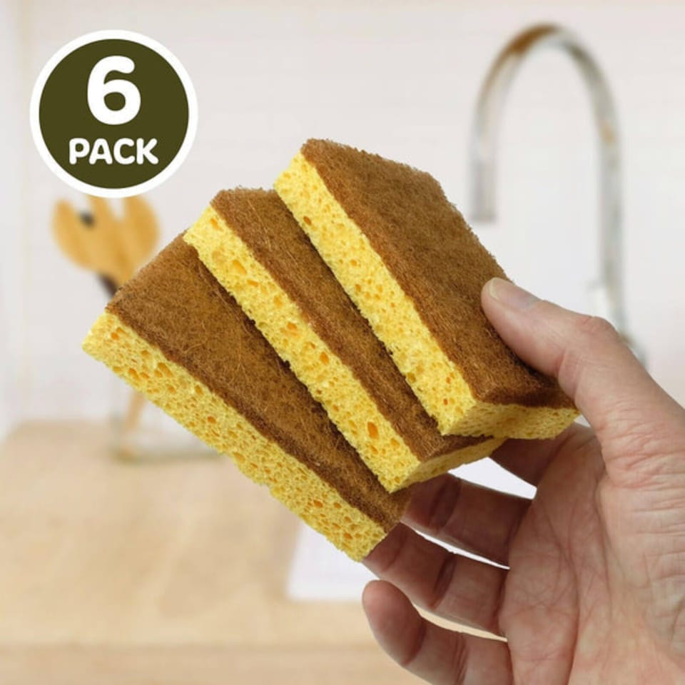 image 1 of EcoVibe Natural Coconut & Cellulose Sponge Scourers (Pack of 6)