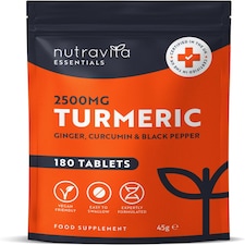 Nutravita Turmeric Tablets 2500mg with Black Pepper, Ginger & Curcumin - Made in UK - 3 Month Supply - 180 Vegan High Strength Tumeric Supplements