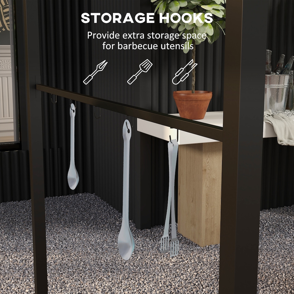 image 1 of Outsunny 2.2 x 1.5 m BBQ Grill Gazebo Tent, Garden Grill with Metal Frame, Curved Canopy and 10 Hooks, Outdoor Sun Shade, Grey