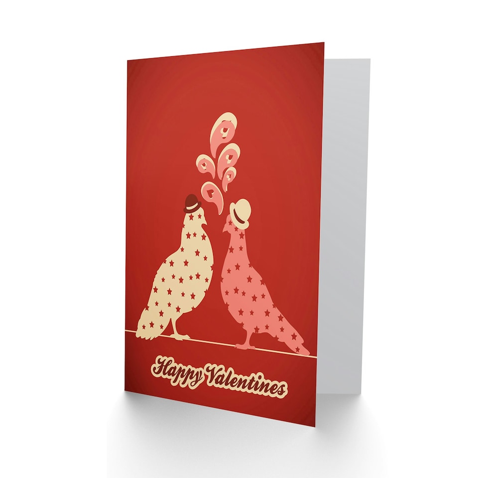 image 1 of Stylised Pigeons Bowler Hat Stars Anniversary Valentines Day Card