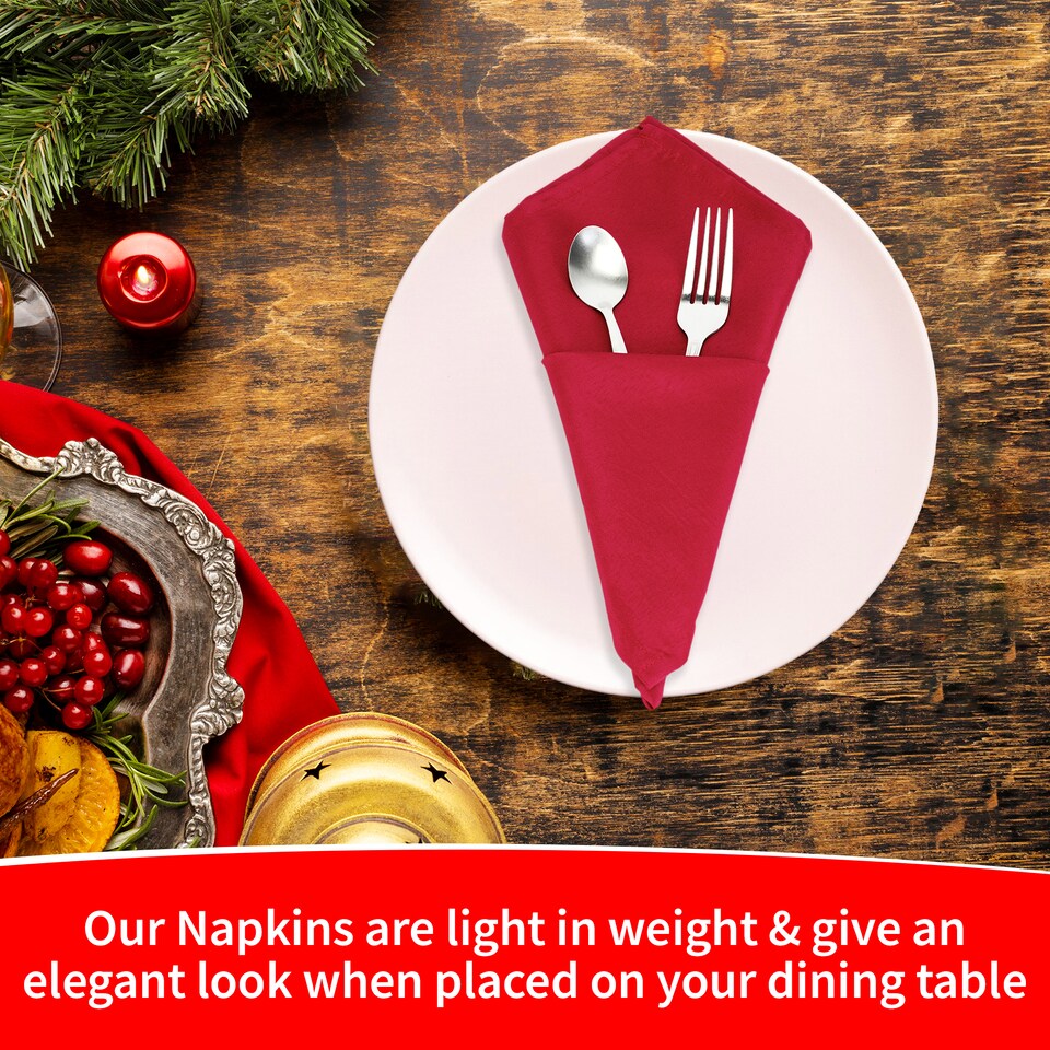image 1 of 10pcs Red 100% Polyester Table Napkins with Hemmed Edges - 20 Inch