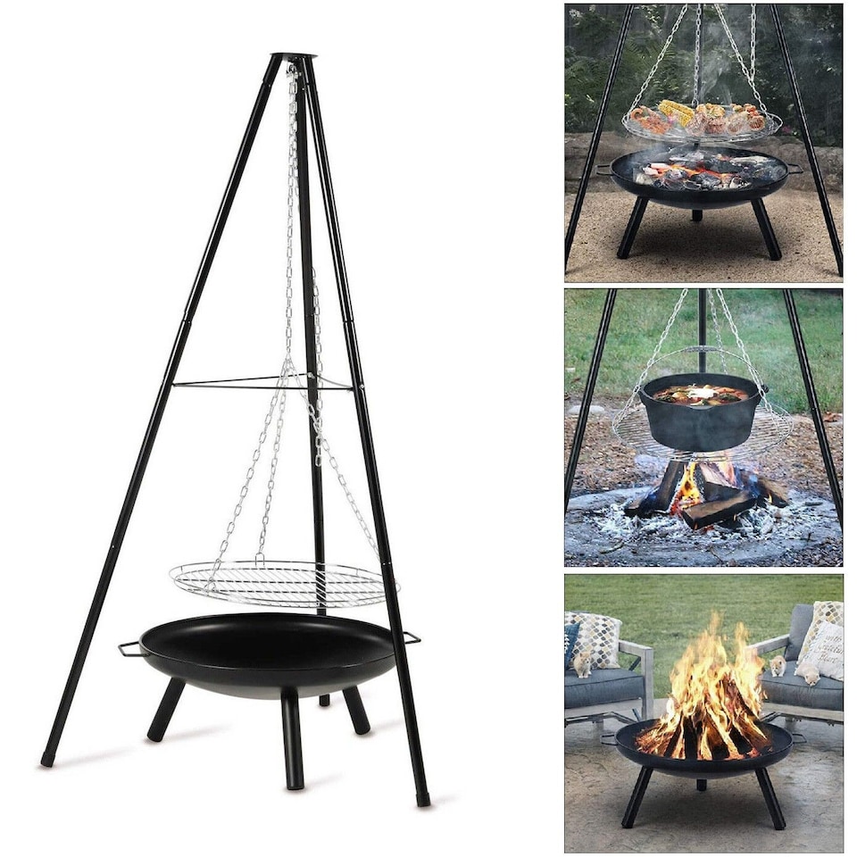 image 1 of Tripod Outdoor Fire Pit BBQ Bowl Round Garden Patio Extra Large Barbecue Grill