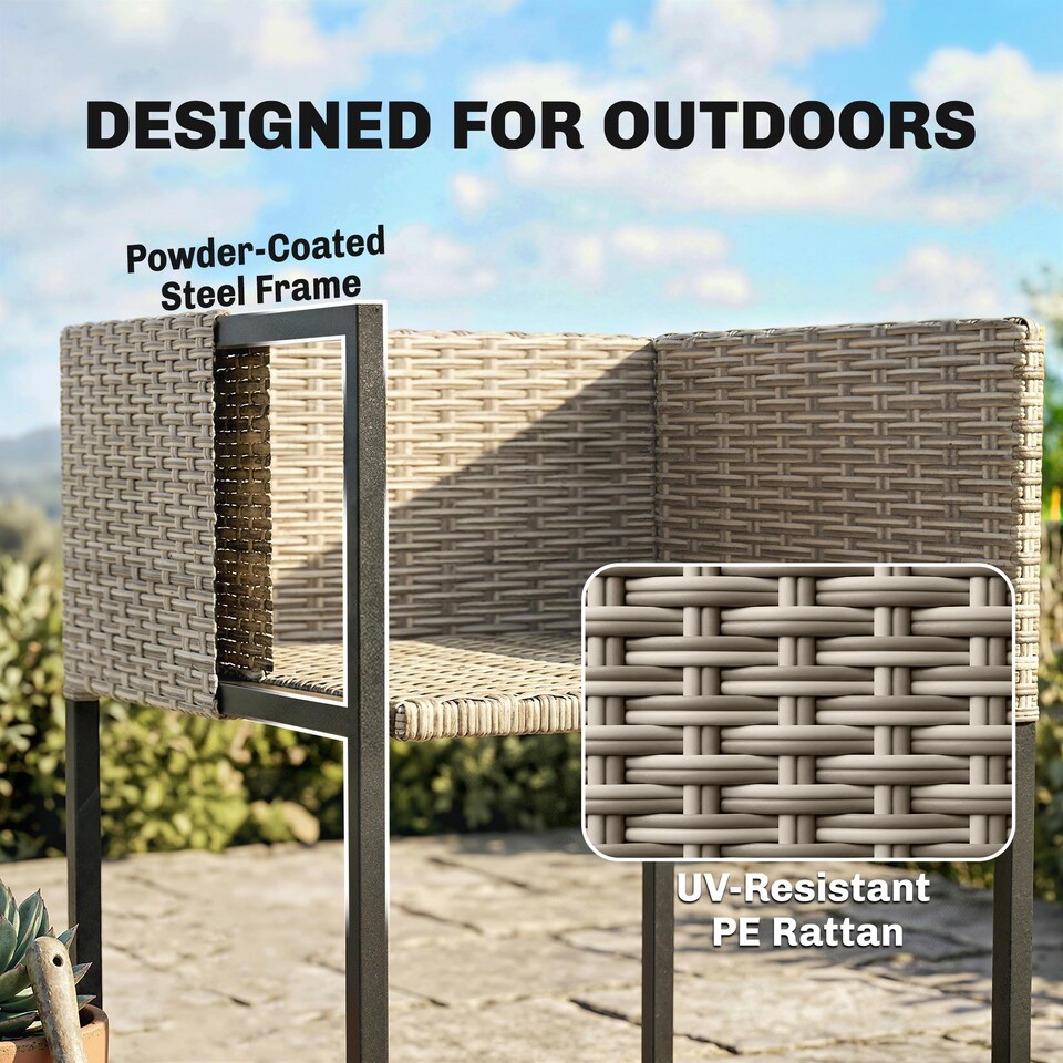 image 1 of Outsunny Rattan Garden Furniture Set, Rattan Table and Chairs with Cushions | Grey | Light Grey | Table: 170 x 165 x 75 cm; Chair: 52 x 50 x 68 cm