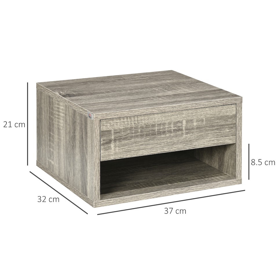 image 1 of HOMCOM Floating Nightstands Set of 2, Bedside Table w/ Drawer and Open Shelf | Brown