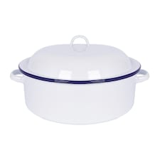 Argon Tableware White Round Enamel Roaster - 30cm - Blue