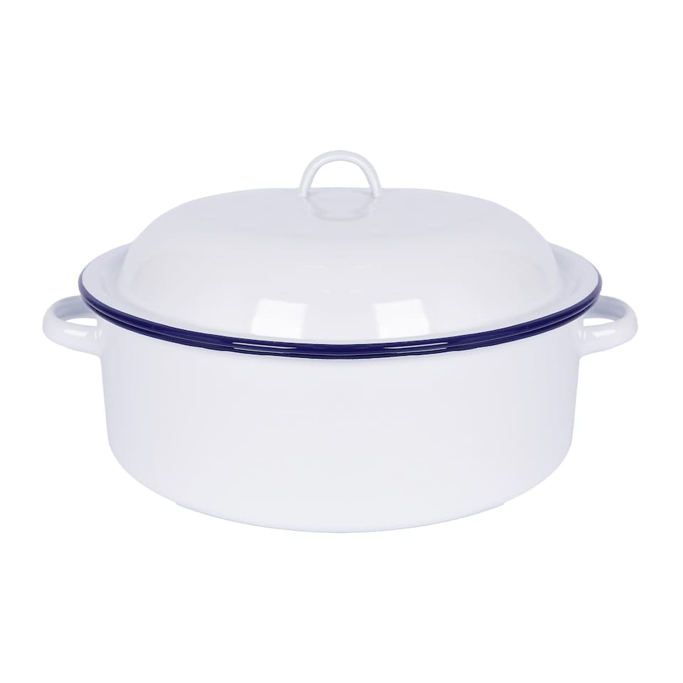 image 1 of Argon Tableware White Round Enamel Roaster - 30cm - Blue