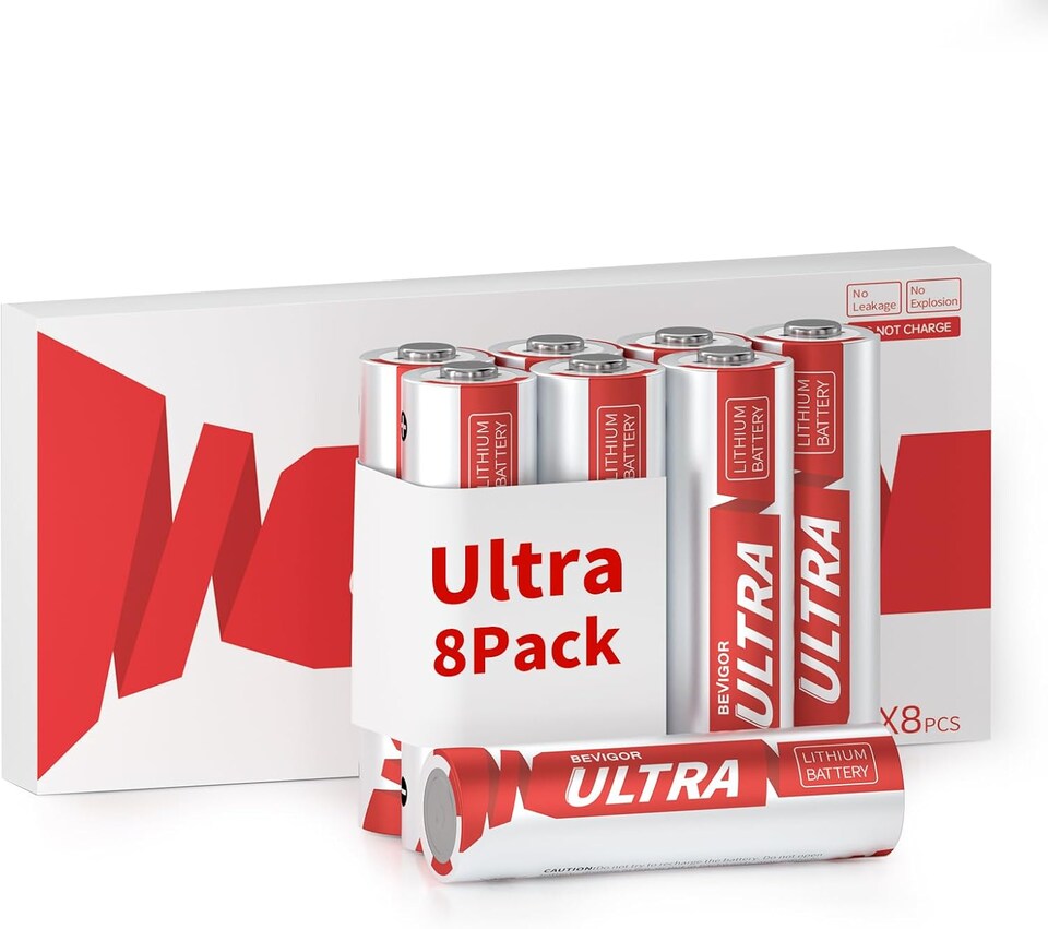 image 1 of Bevigor Ultra AA Lithium Batteries - Pack of 8 - 3500mAh 1.5V High Capacity Long Lasting AA Batteries, Suitable for a Variety of Household Equipment, Security Equipment (Non-Rechargeable)