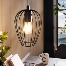 EGLO Newtown Vintage Black Caged Steel Single Pendant, 16cm