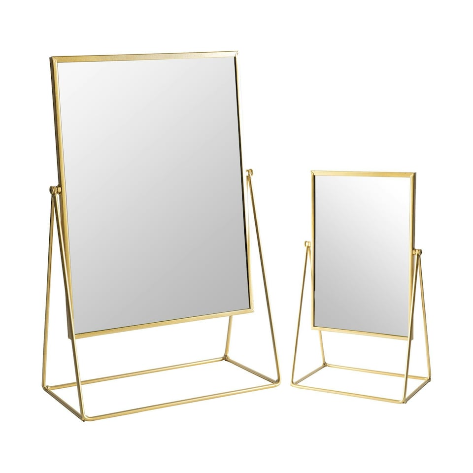 image 1 of Harbour Housewares 2pc Dressing Table Mirror Set - 2 Sizes - Gold - Makeup Mirror Bathroom Mirror Vanity Mirror Tabletop Mirror