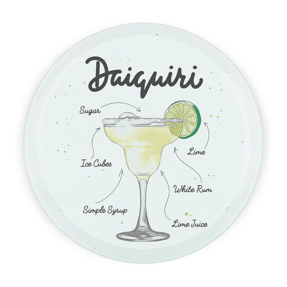 image 1 of Daiquiri Cocktail Round Worktop Protector - Textured Glass Chopping Board