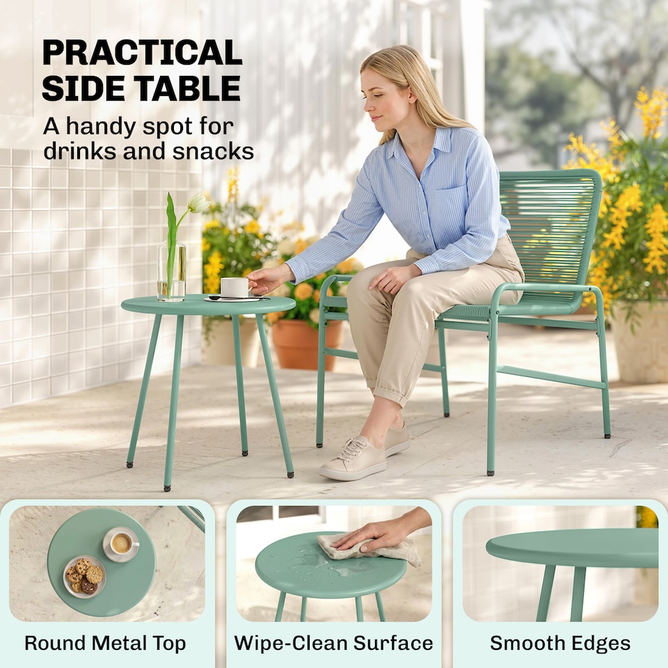 image 1 of Outsunny Rattan Bistro Set with 2 Chairs & Round Table for Patio | Green | Green | 58 x 67 x 75 cm (chair), 46 x 46 x 46 cm (table)