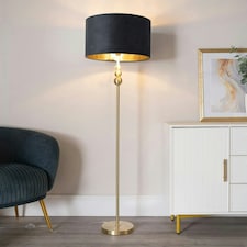 ValueLights Marissa Gold Stacked Ball Floor Lamp with Black Velvet with Gold Inner Shade