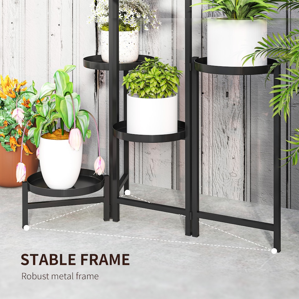 image 1 of Outsunny 3 Tier Foldable Corner Plant Stand for Indoor Outdoor, Black | Black | Black