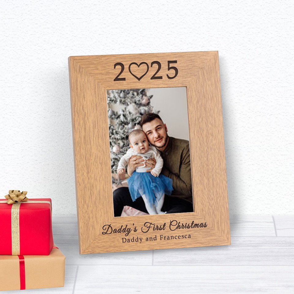 image 1 of Personalised Daddy's First Christmas Wood Picture Frame 6 x 4 Dad