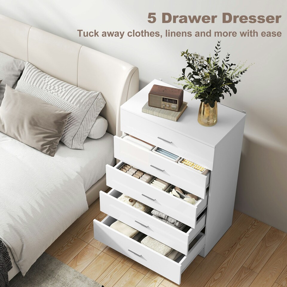 image 1 of HOMCOM High Gloss 3 Trio Wardrobe Set Drawers Bedroom Furniture Chest Bedside | White | One Size | 3