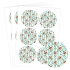 Floral Baby Blue Stripes Round Stickers 88mm - Sheet of 6