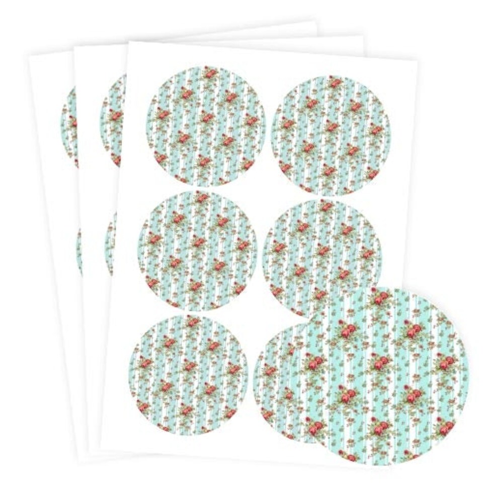 image 1 of Floral Baby Blue Stripes Round Stickers 88mm - Sheet of 6
