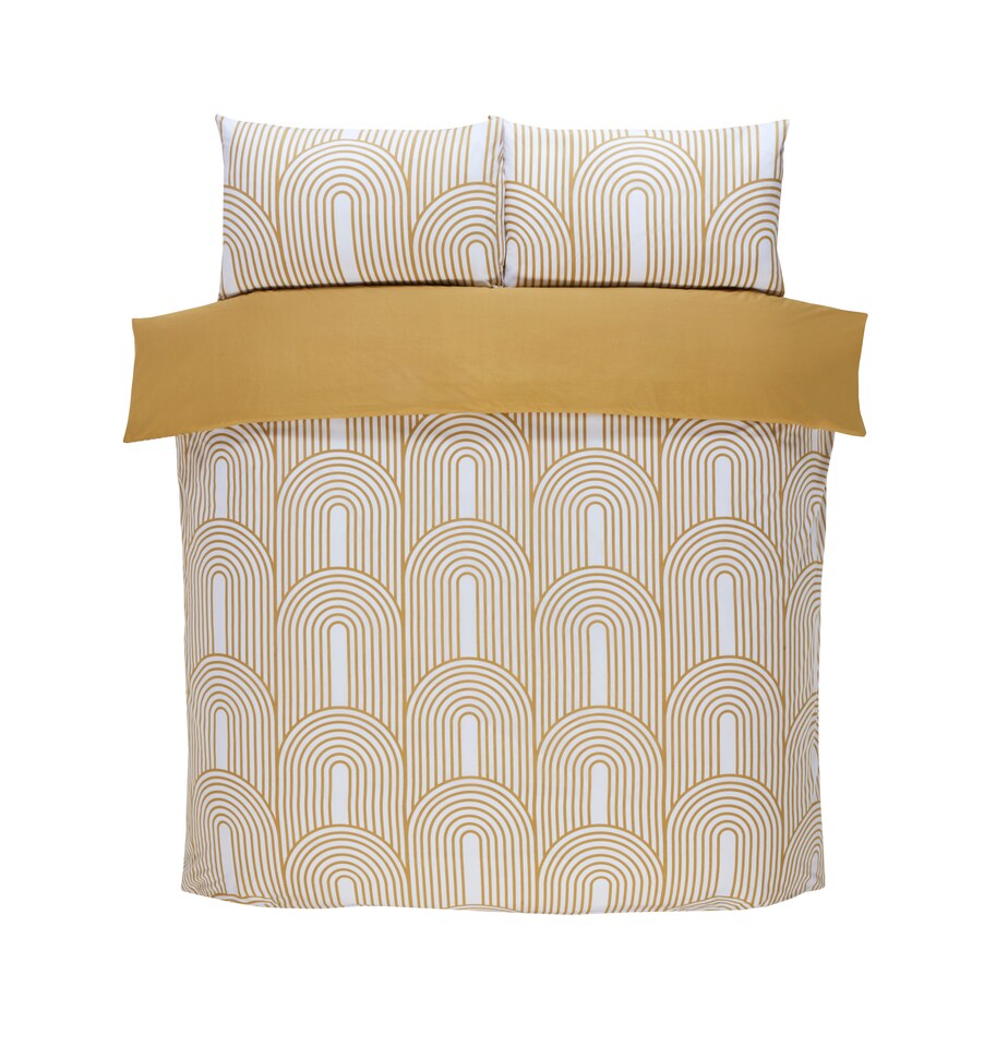 image 1 of Arches Geometric Cotton Blend Duvet Cover Set with Pillowcase | Yellow | Single
