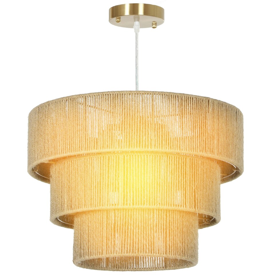 image 1 of HOMCOM Boho Hemp Rope Pendant Light, Ceiling Light for Bedroom, Light Brown